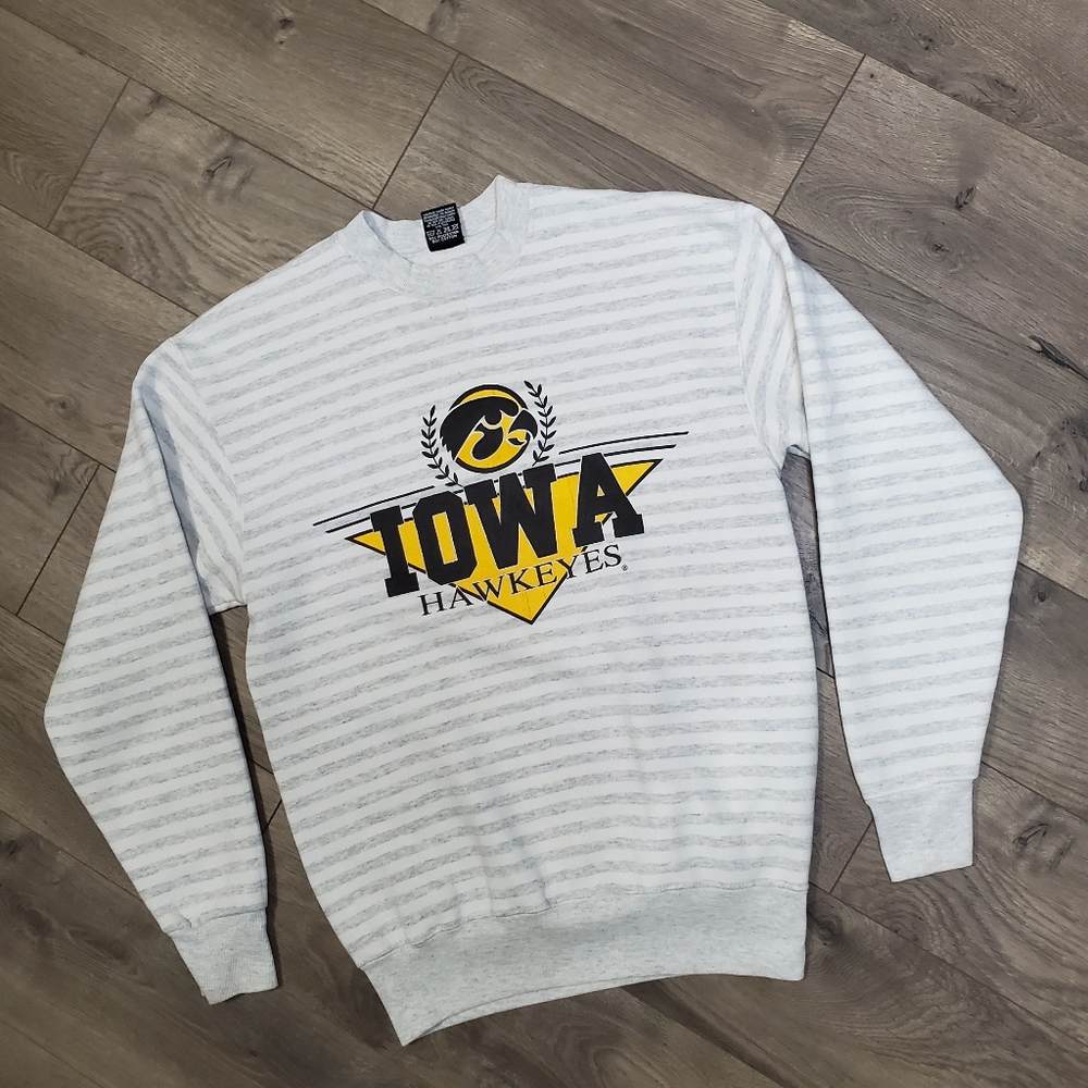 Vintage Iowa Hawkwyes Striped Crewneck Sweatshirt